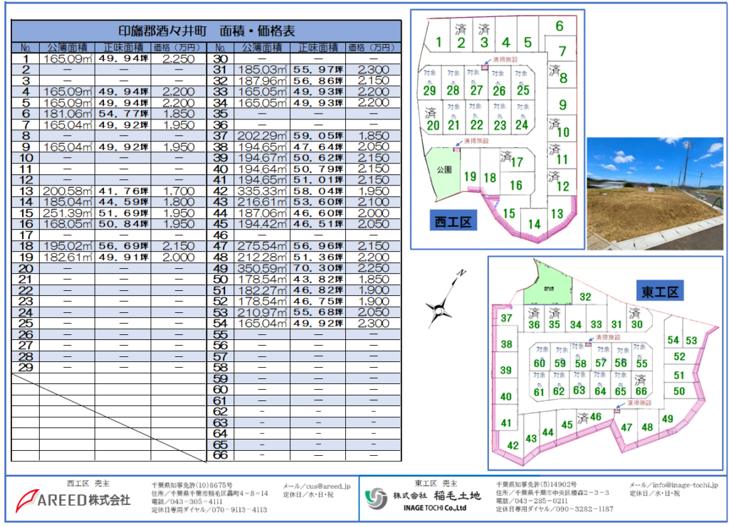 NEW　酒々井町上岩橋・全66区画・宅地分譲中